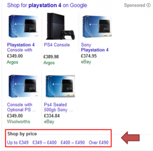 Shop by price function Google's shop by price functionality