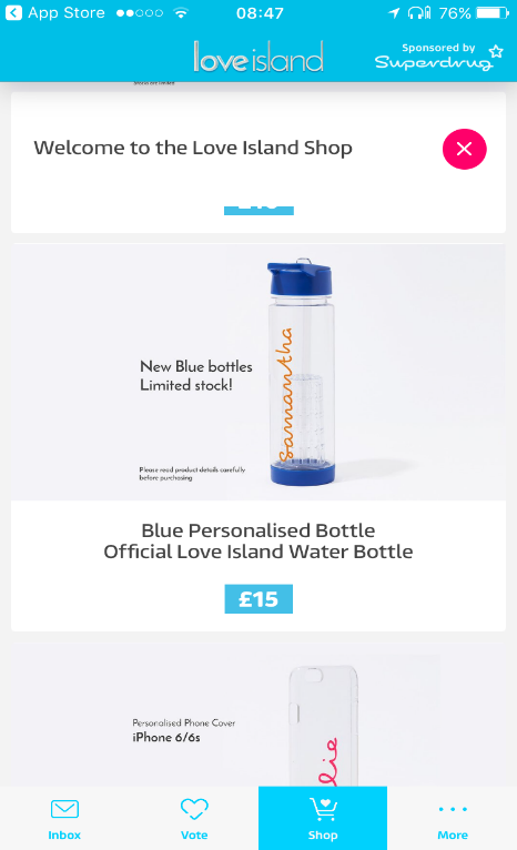 Love Island Water Bottle Influencer Merchandise